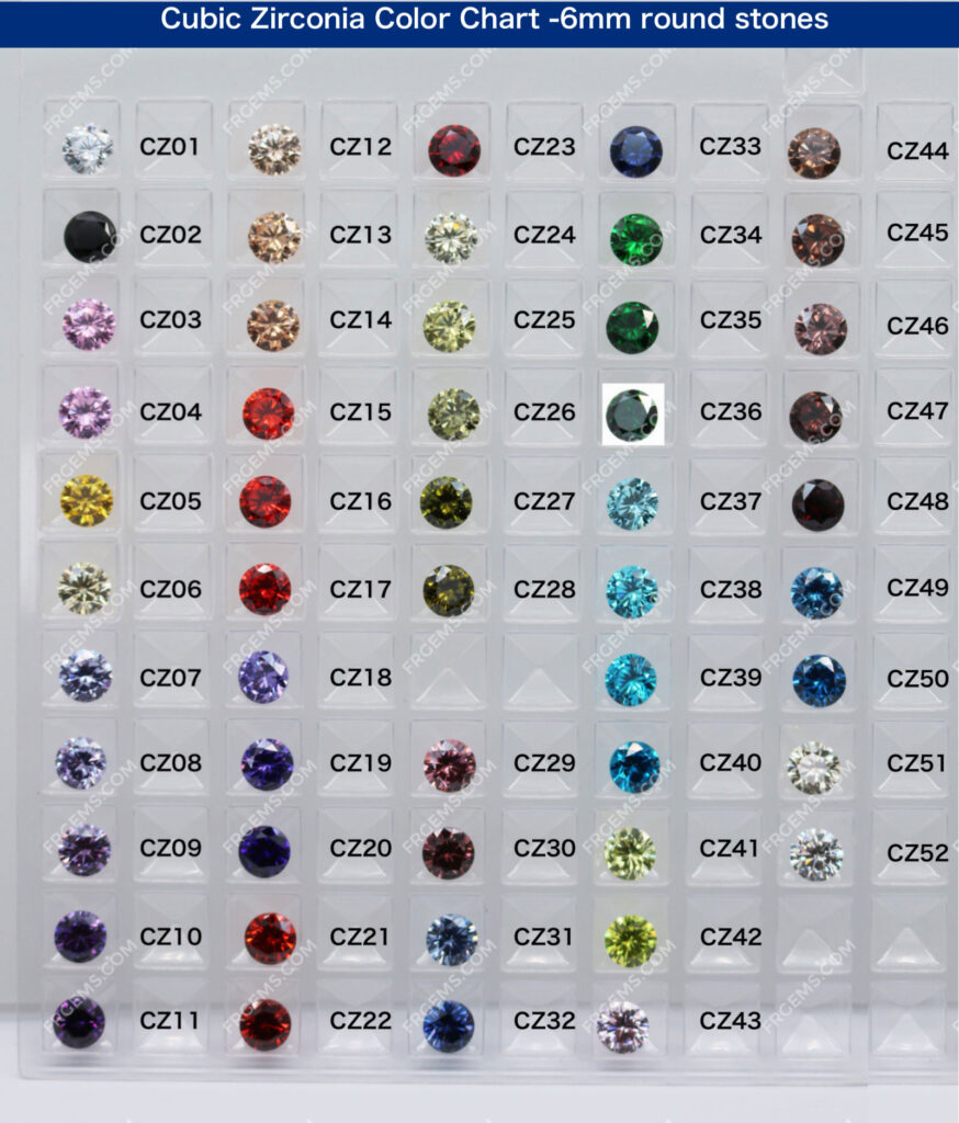 Cubic Zirconia Clor chart 6mm round stones