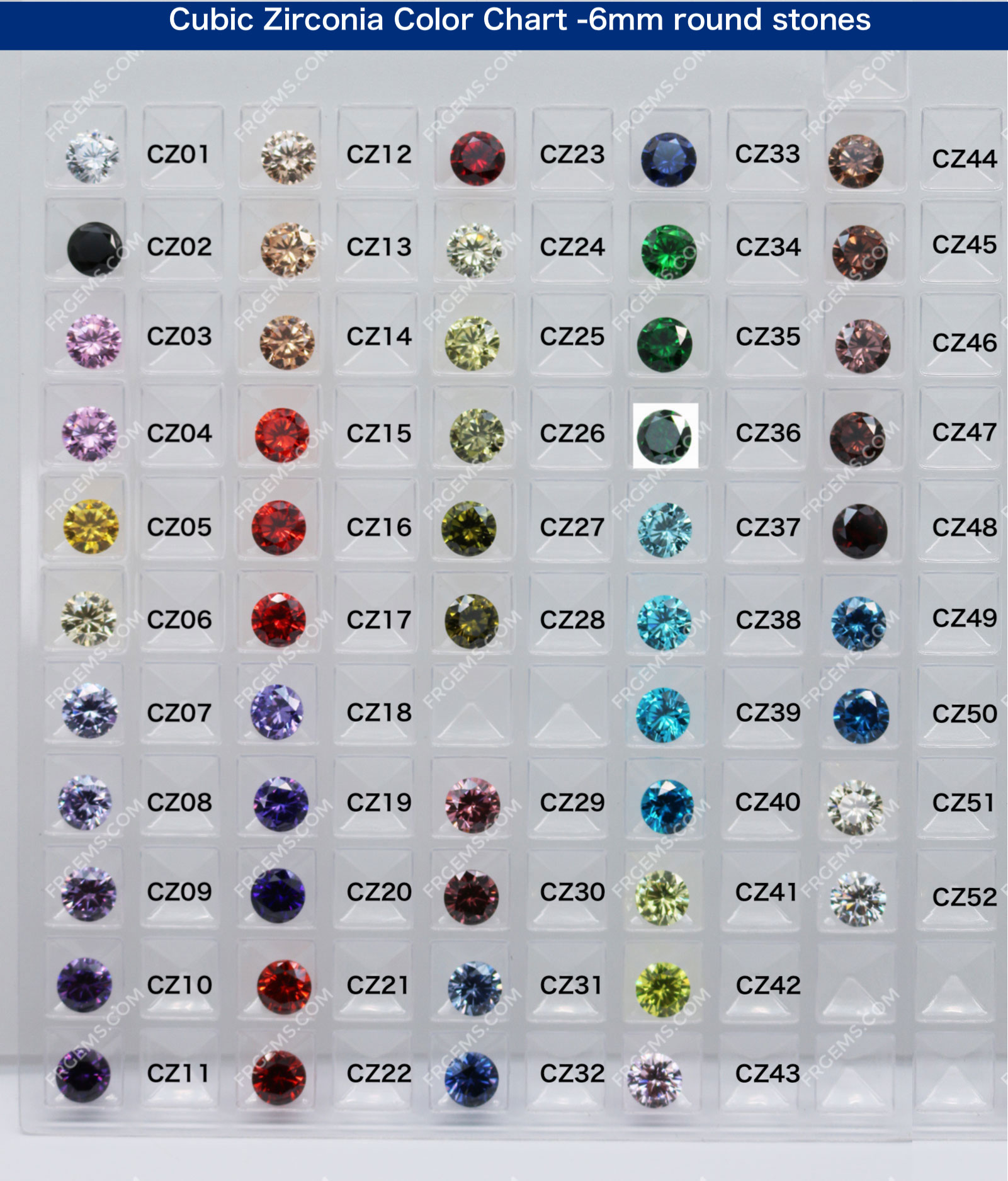 CUBIC ZIRCONIA COLOR CHARTS-Loose Gemstones Suppliers-FU RONG GEMS China