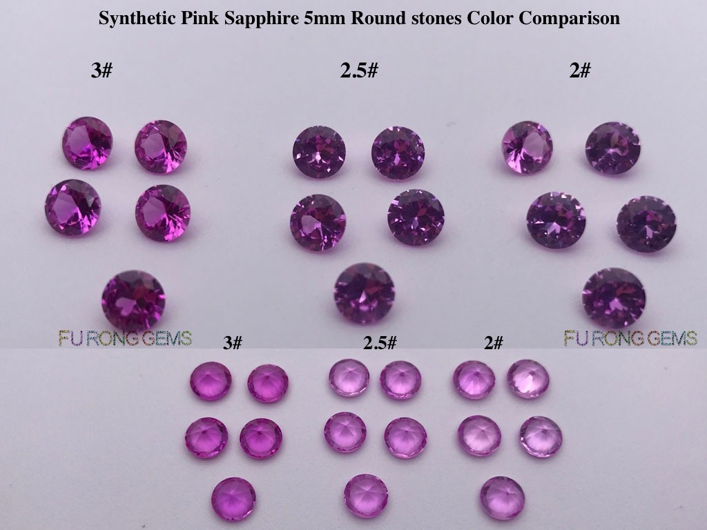 Synthetic-Pink-Sapphire-Round-5mm-Gemstones-Color-2-2.5-3-Comparision