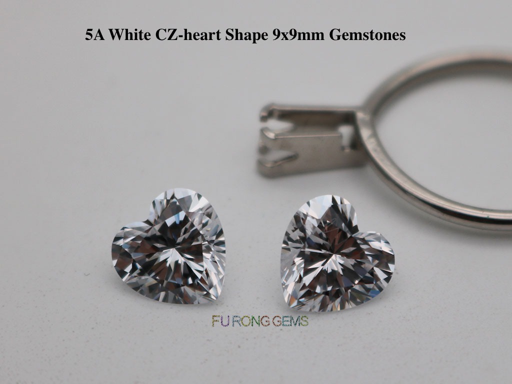 5A-Best-quality-White-CZ-heart-Shape-9x9mm-Gemstones-wholesale