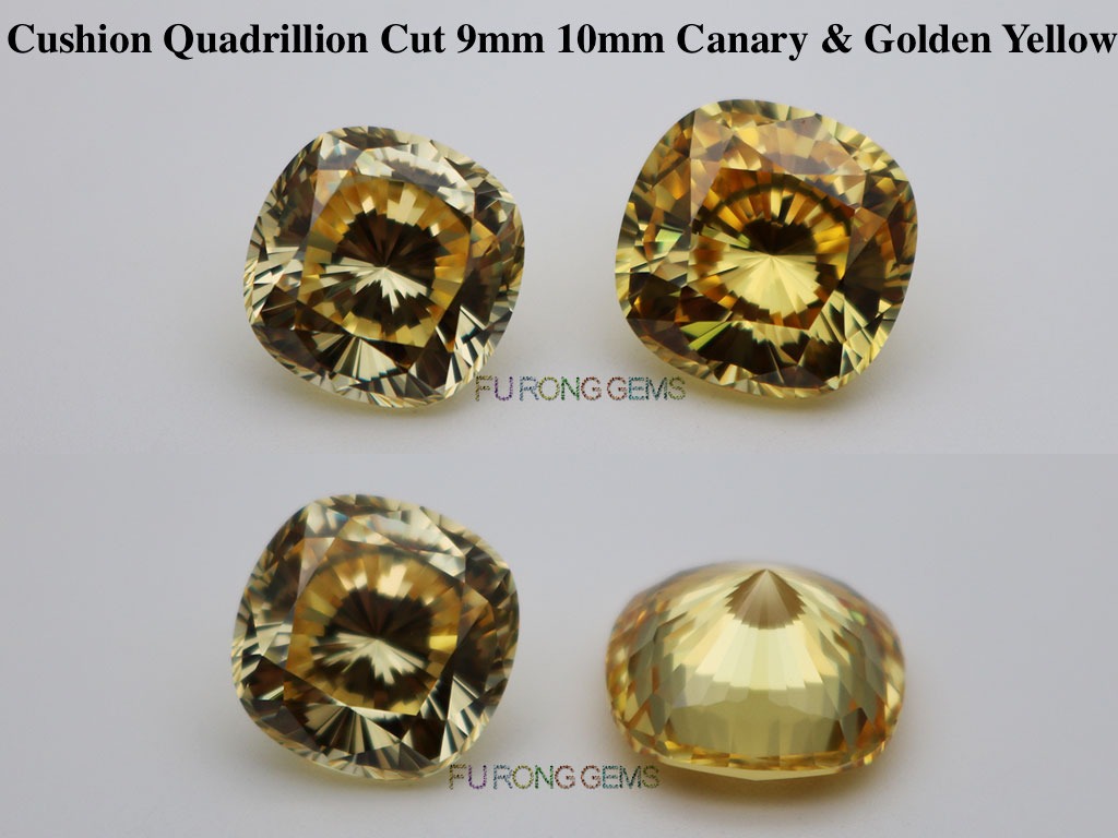 Cubic-Zirconia-Canary-Yellow-Golden-Yellow-Cushion-Shape-Quadrillion-cut-Gemstones