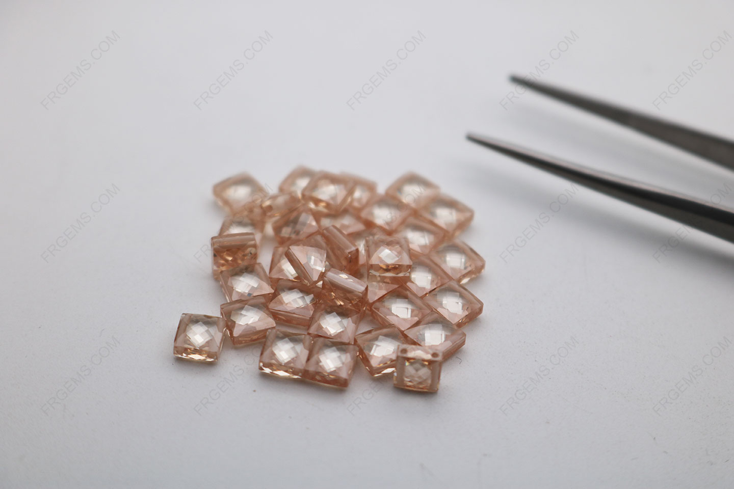 Cubic Zirconia Champagne Light Shade Square Shape Double checkerboard Cut 5x5mm stones CZ12 IMG_2782