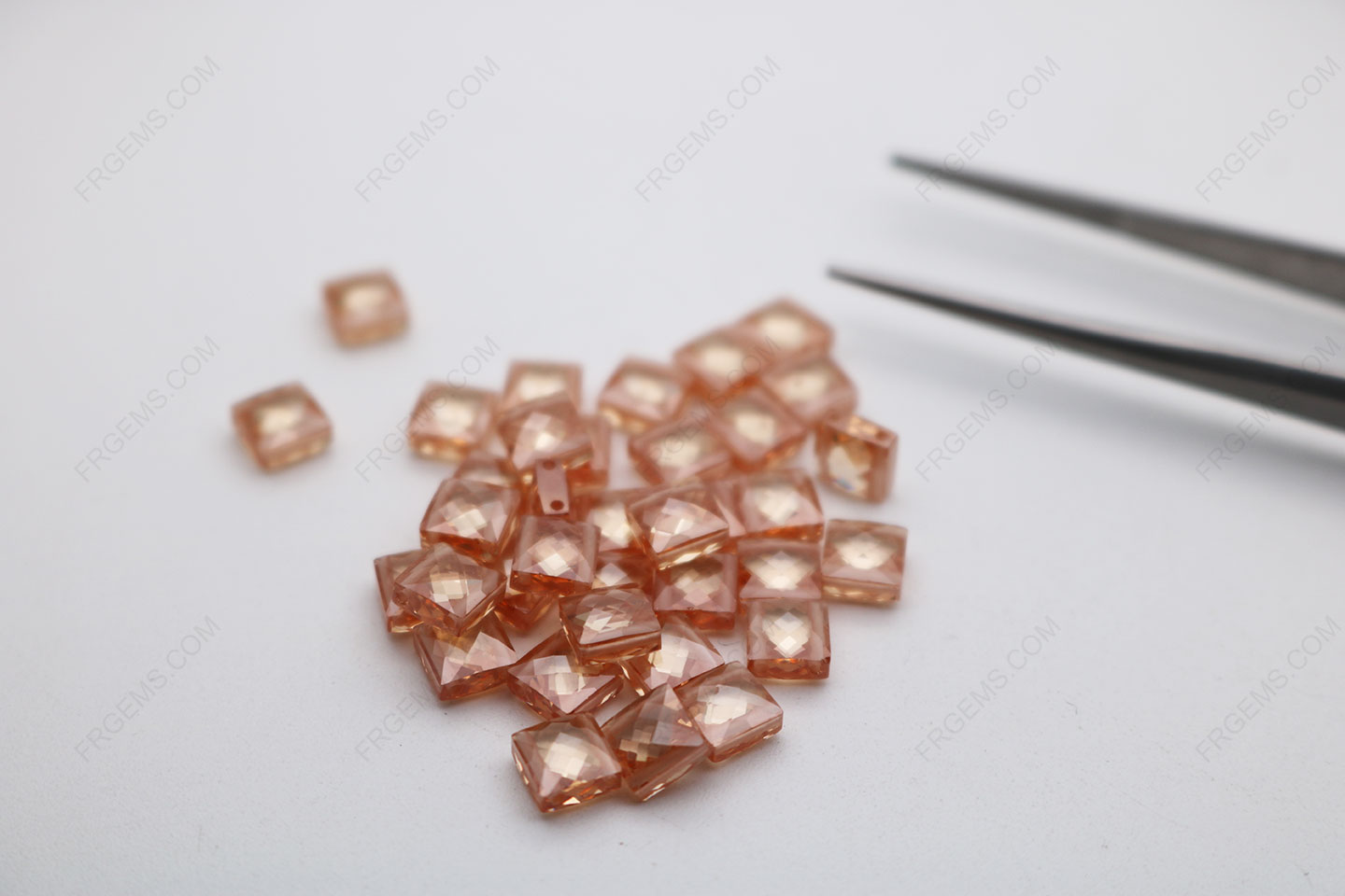 Cubic Zirconia Champagne Medium Shade Square Shape Double checkerboard Cut 5x5mm stones CZ13 IMG_2783