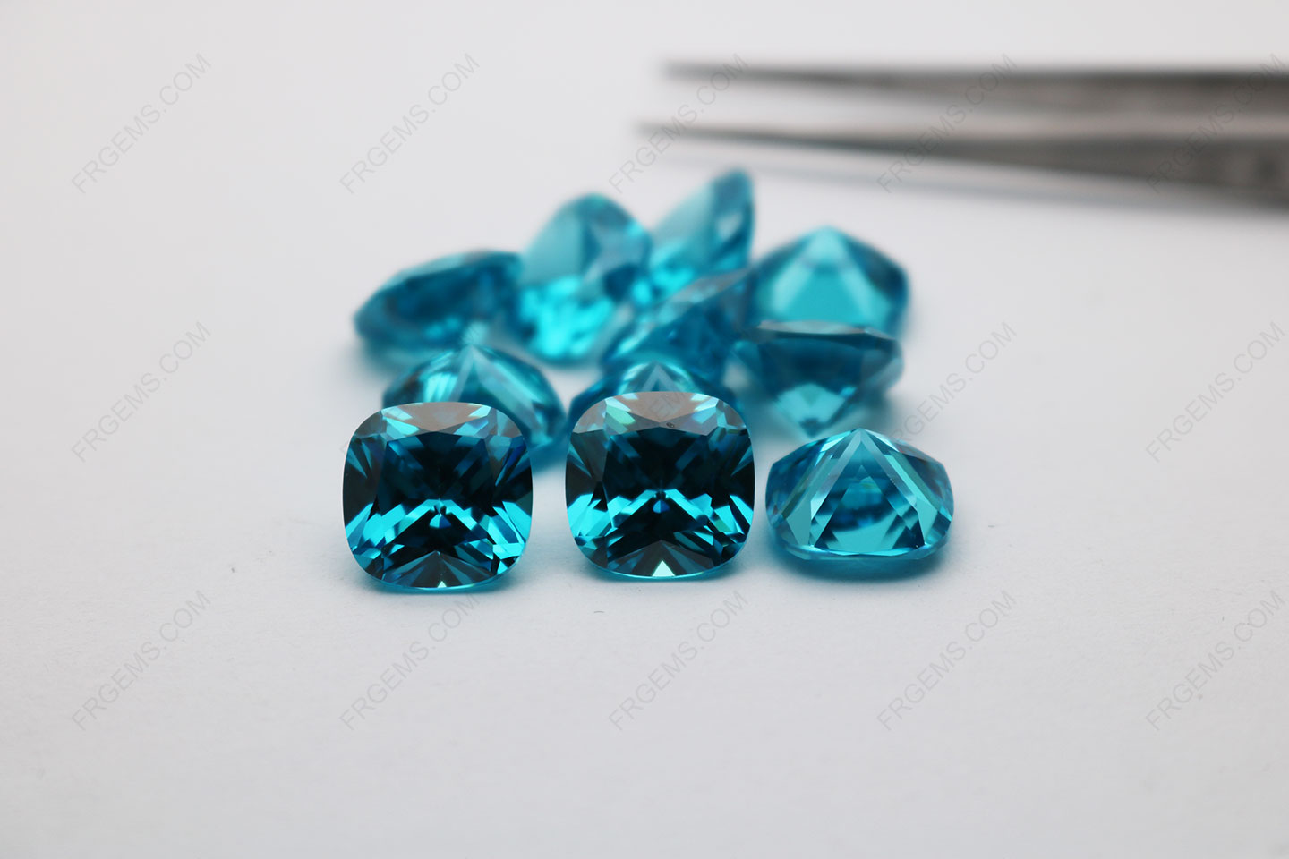 Cubic Zirconia Aquamarine Cushion Shape Faceted Cut 12x12mm stones CZ38 IMG_4815