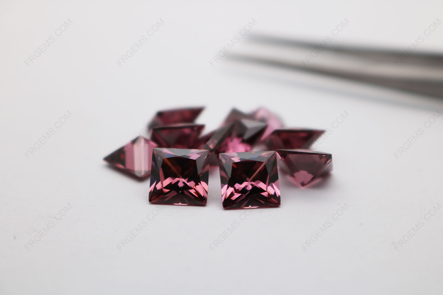 Loose Cubic Zirconia Rhodolite Light Shade Square Shape Princess Cut 8x8mm stones CZ29 IMG_4811