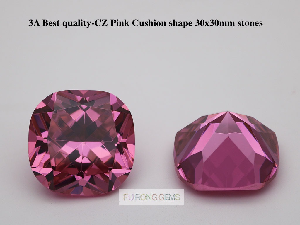 30x30mm-Cushion-Shape-Pink-Color-Cubic-Zirconia-Gemstones-For-Sale