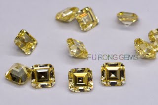 Asscher-Cut-Cubic-Zirconia-Canary-Yellow-Gemstones