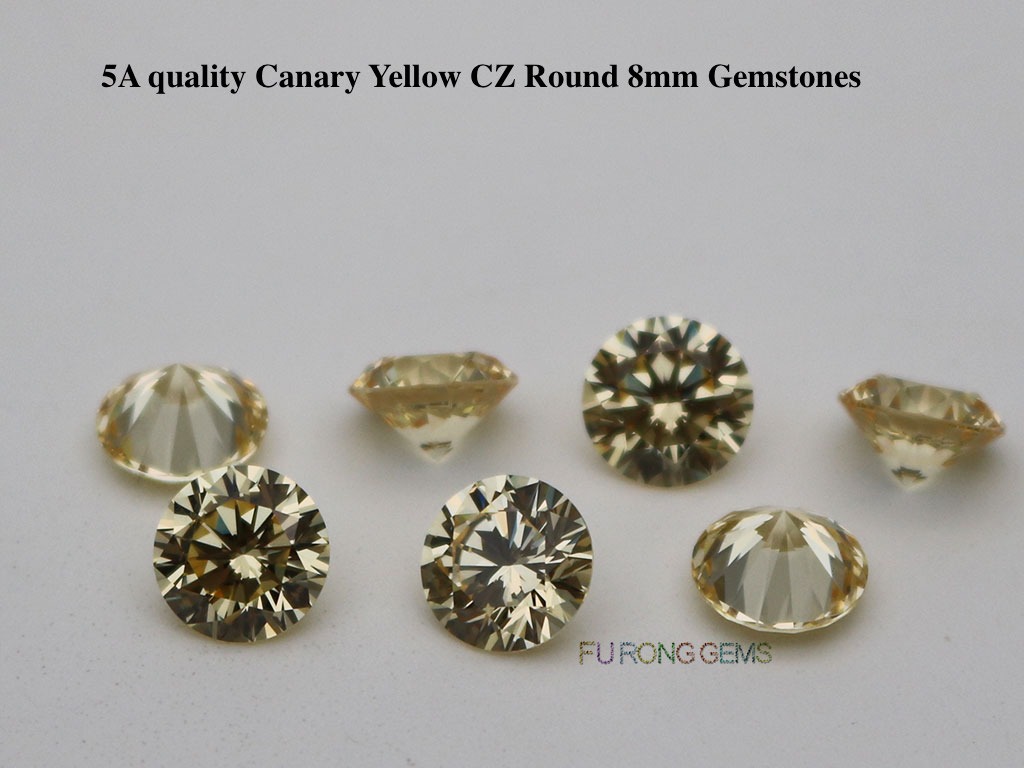 Canary-Yellow-CZ-cubic-zirconia-Round-diamond-brilliant-cut-8mm-Gemstones-wholesale