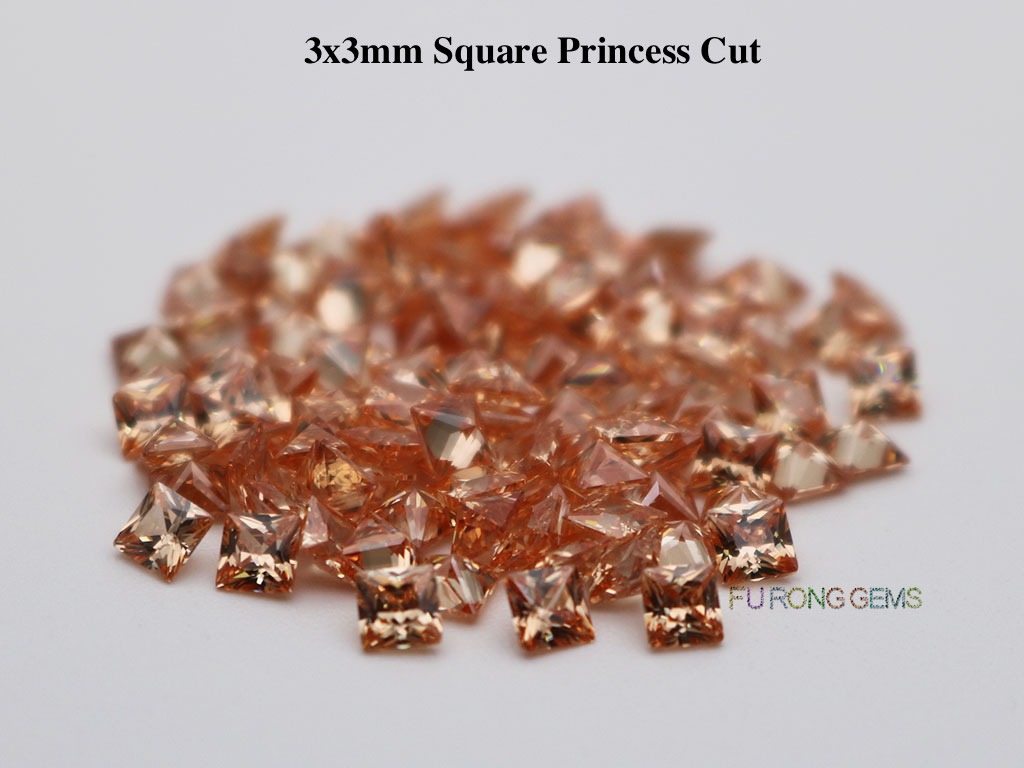 Champagne-Color-Cubic-Zirconia-Square-Princess-3x3mm-Gemstone-for-sale