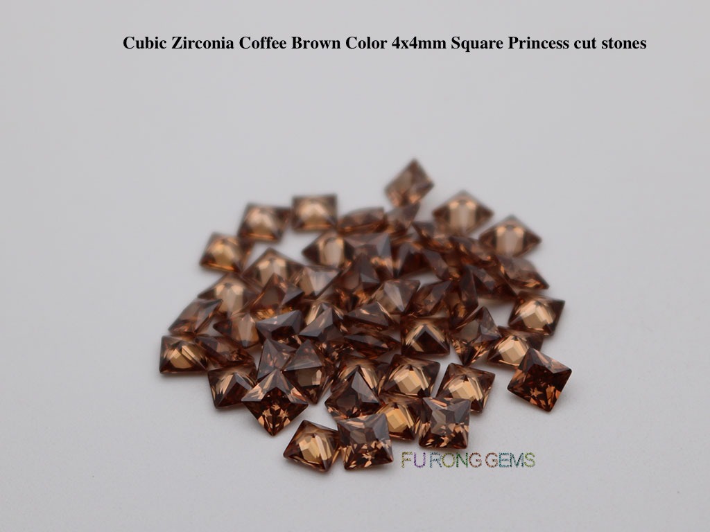 Coffee-Brown-Color-Cubic-zirconia-Square-Princess-Cut-Gemstones