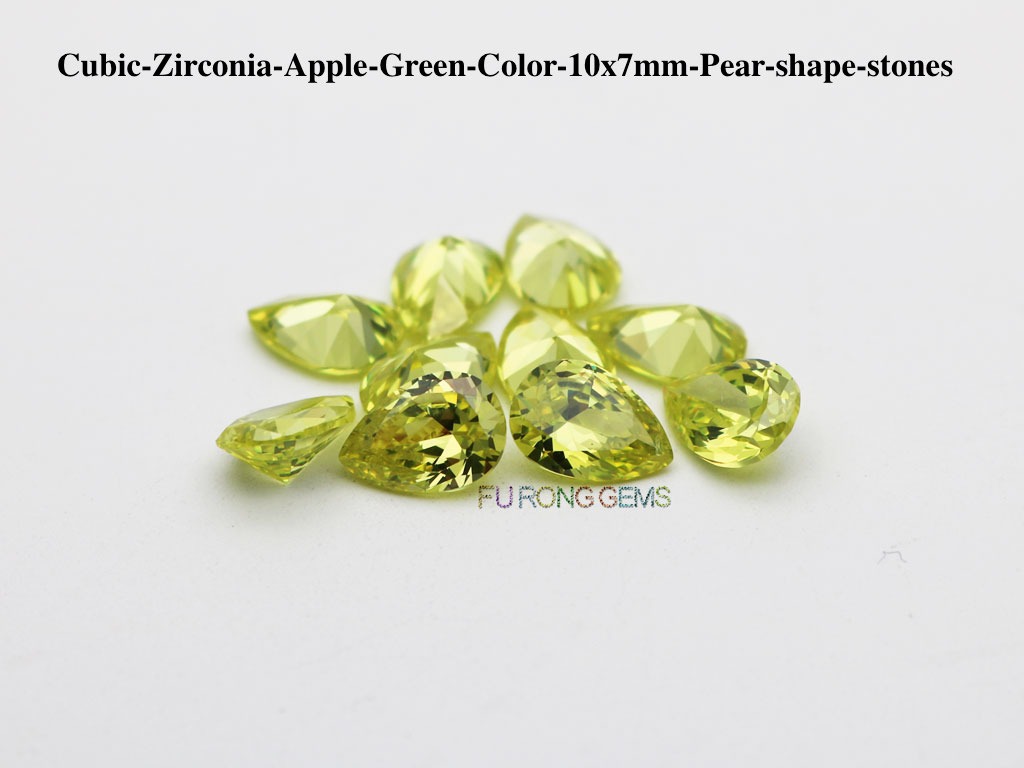 Cubic-Zirconia-Apple-Green-Color-10x7mm-Pear-shape-stones