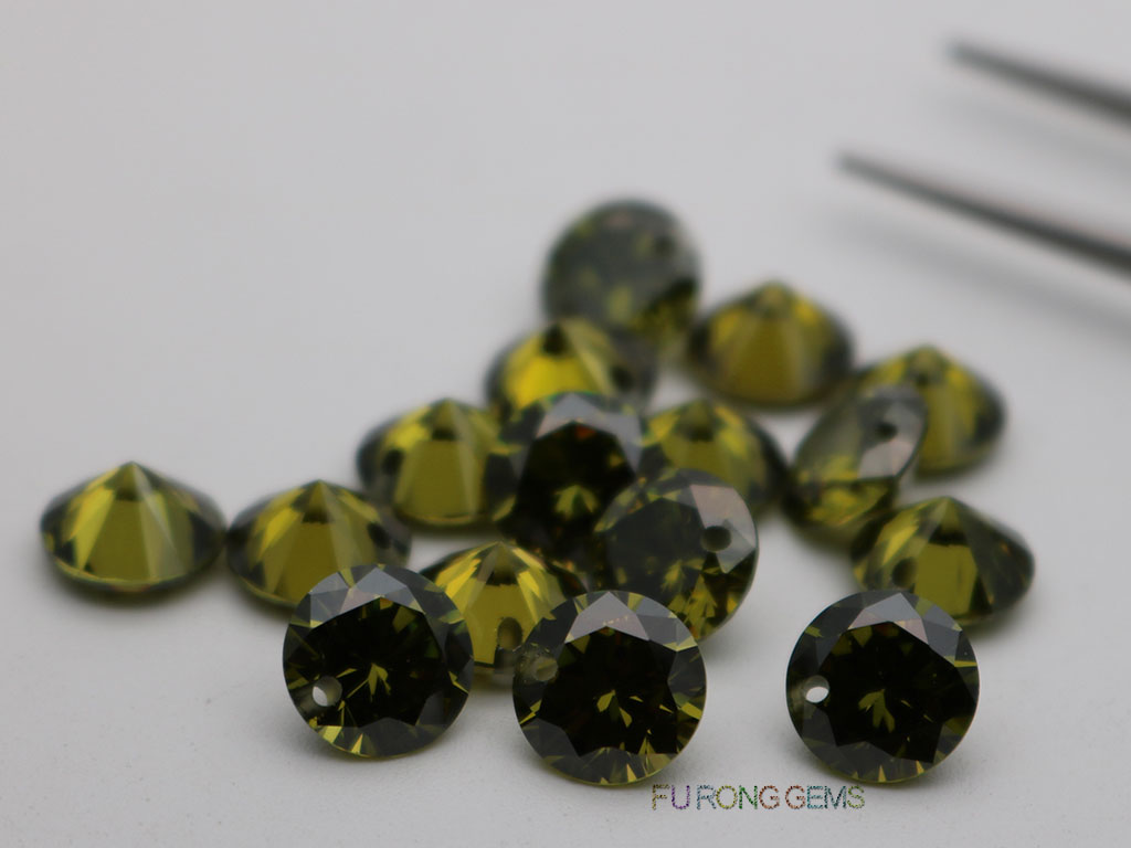 Cubic-Zirconia-Peridot-Round-Diamond-faceted-cut-8mm-drilled-hole-bead-Gemstones-wholesale