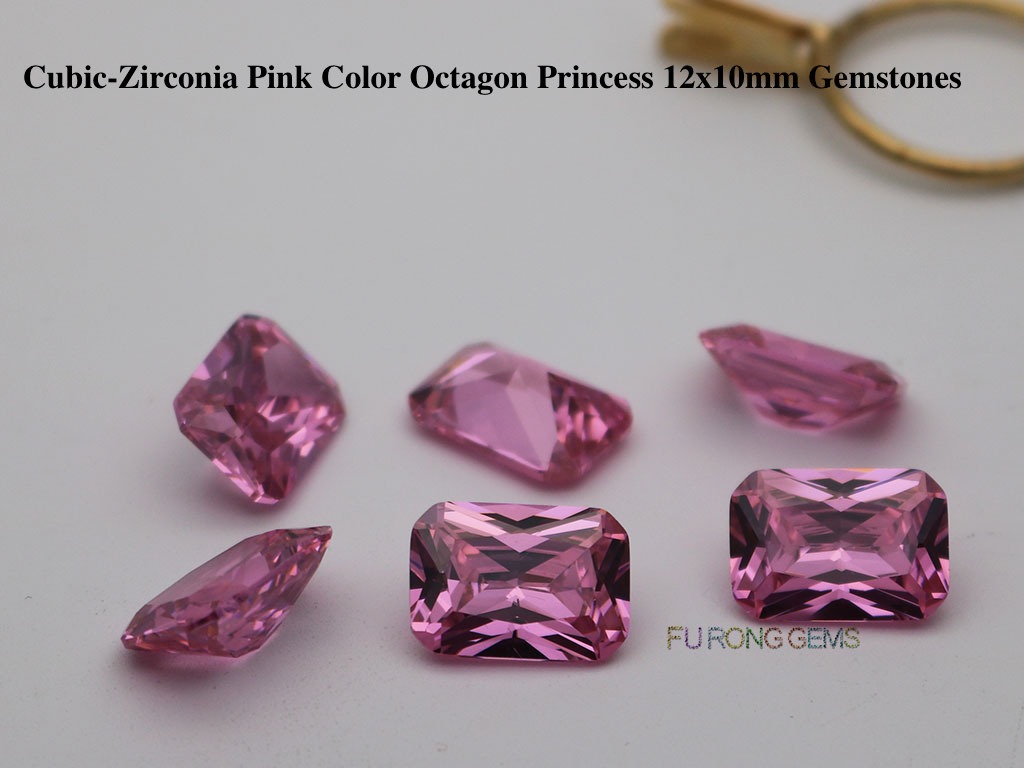 Cubic-Zirconia-Pink-Color-Octagon-Princess-12x10mm-Gemstones-Suppliers