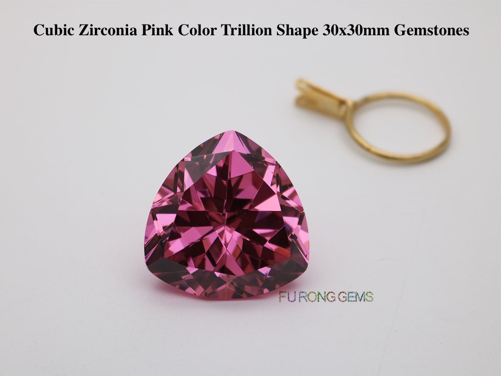 Cubic-Zirconia-Pink-Color-Trillion-30x30mm-Gemstones-wholesale