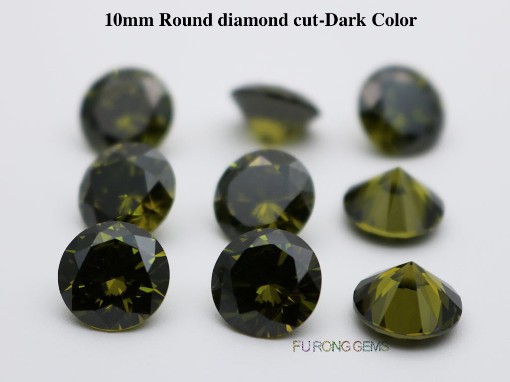 Dark-Peridot-Color-Cubic-Zirconia-Round-diamond-cut-10mm-gemstones-wholesale