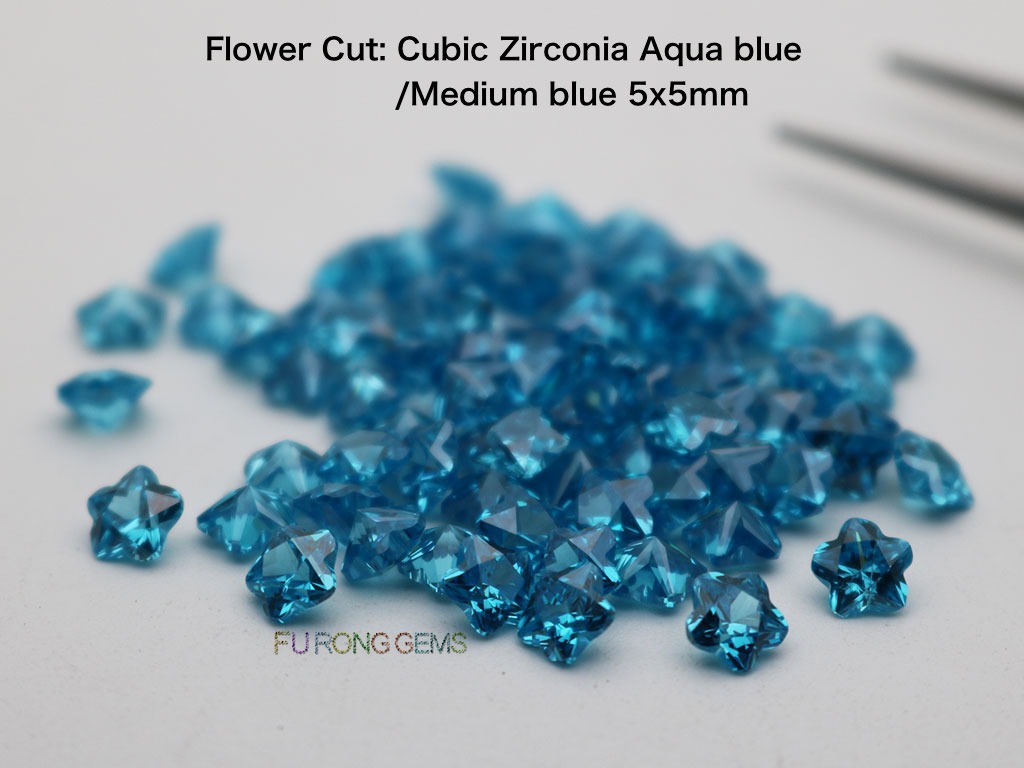 Flower-Cut-Cubic-Zirconia-Aquamarine-Color-5x5mm-Gemstones-wholesale