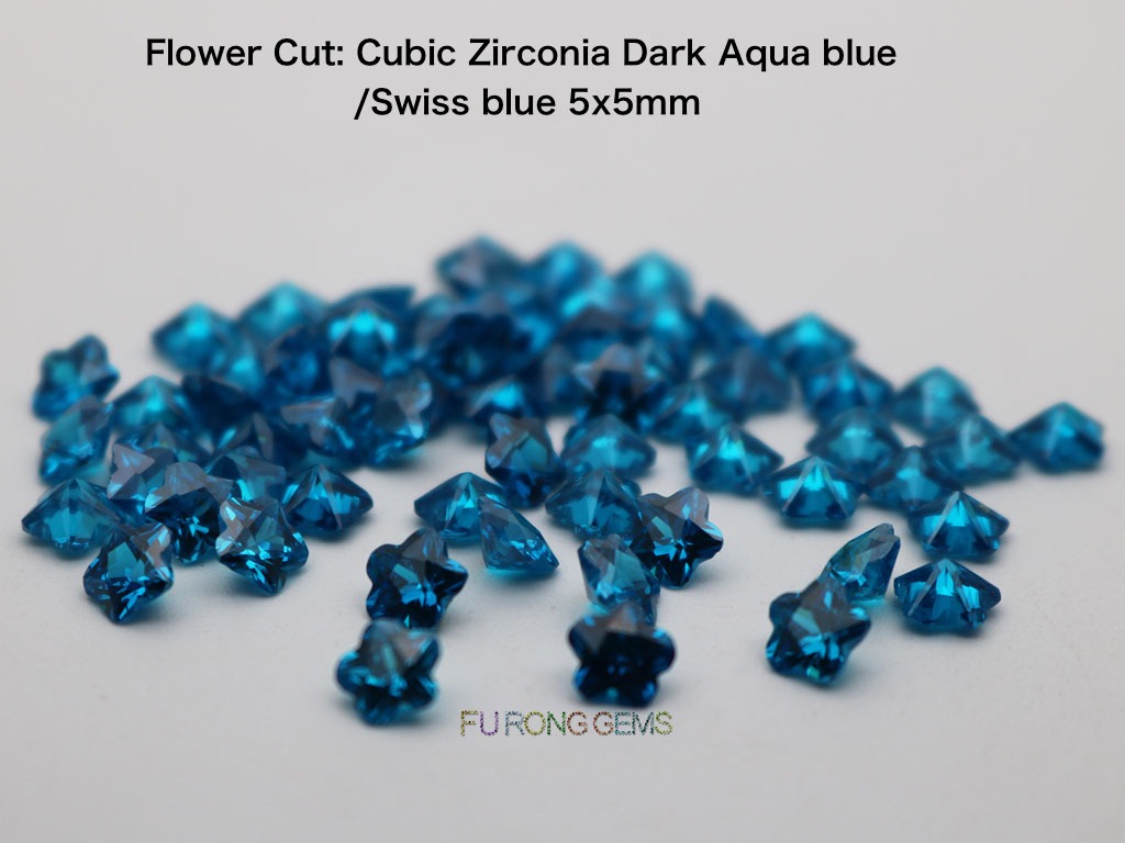 Flower-Cut-Cubic-Zirconia-Dark-aqua-blue-Color-5x5mm-Gemstones-factory