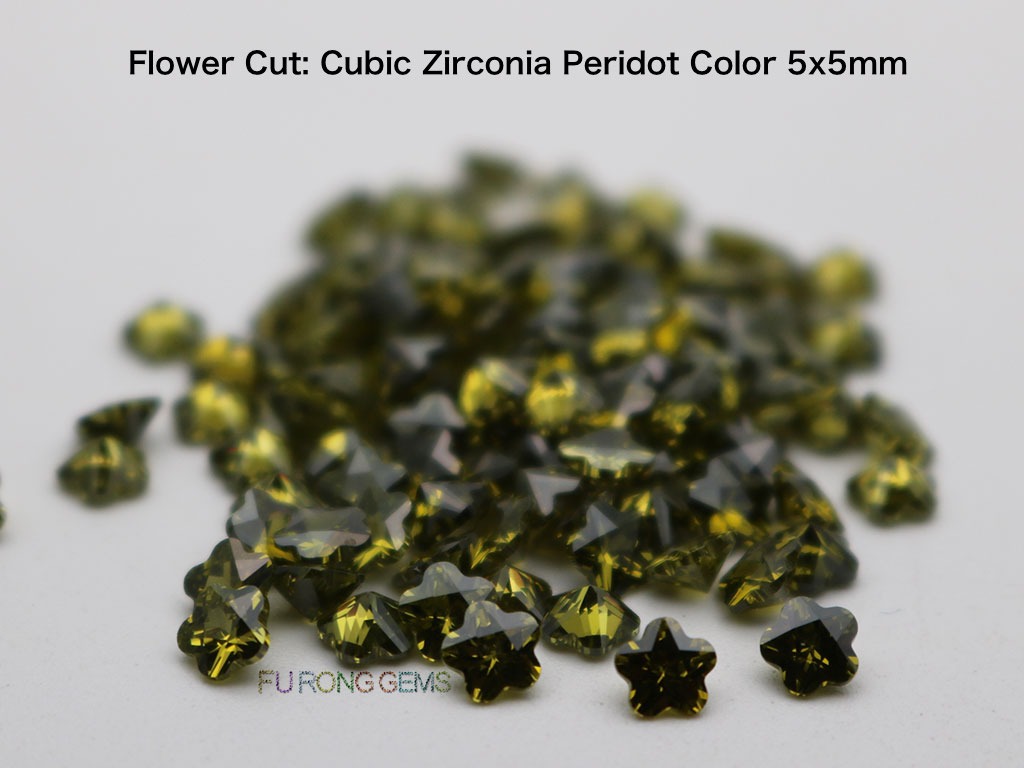Flower-Cut-Cubic-Zirconia-Peridot-Color-5x5mm-Gemstones-Manufacturer