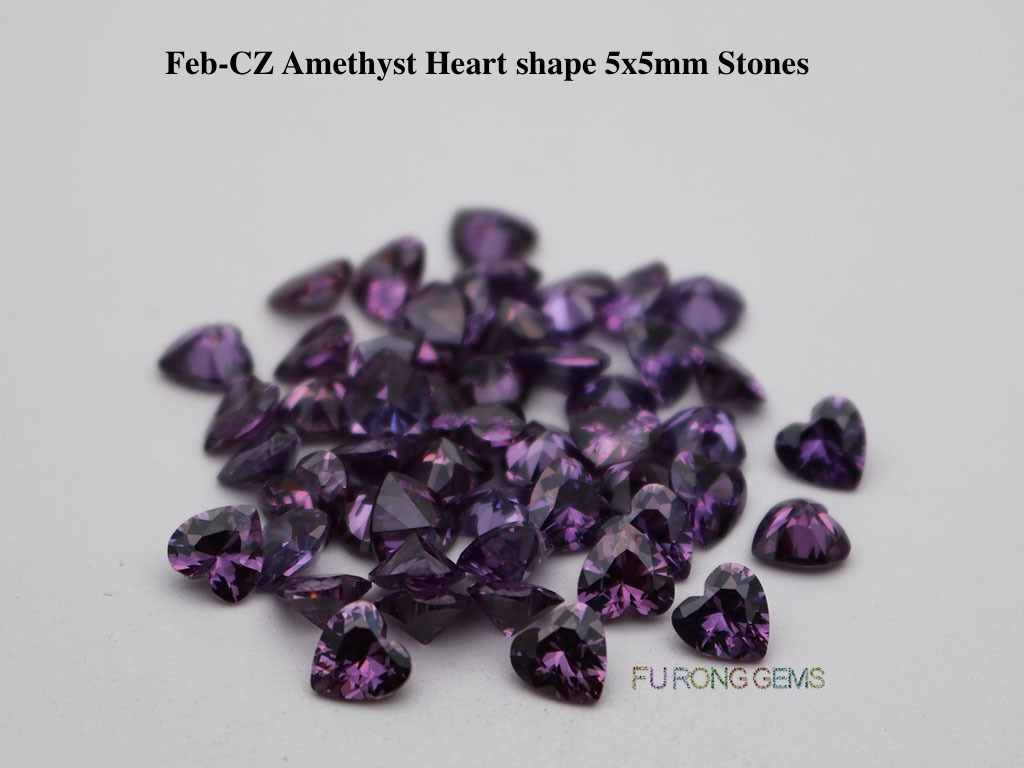 Heart-Shape-Cubic-Zirconia-CZ-Amethyst-Color-5x5mm-Gemstones