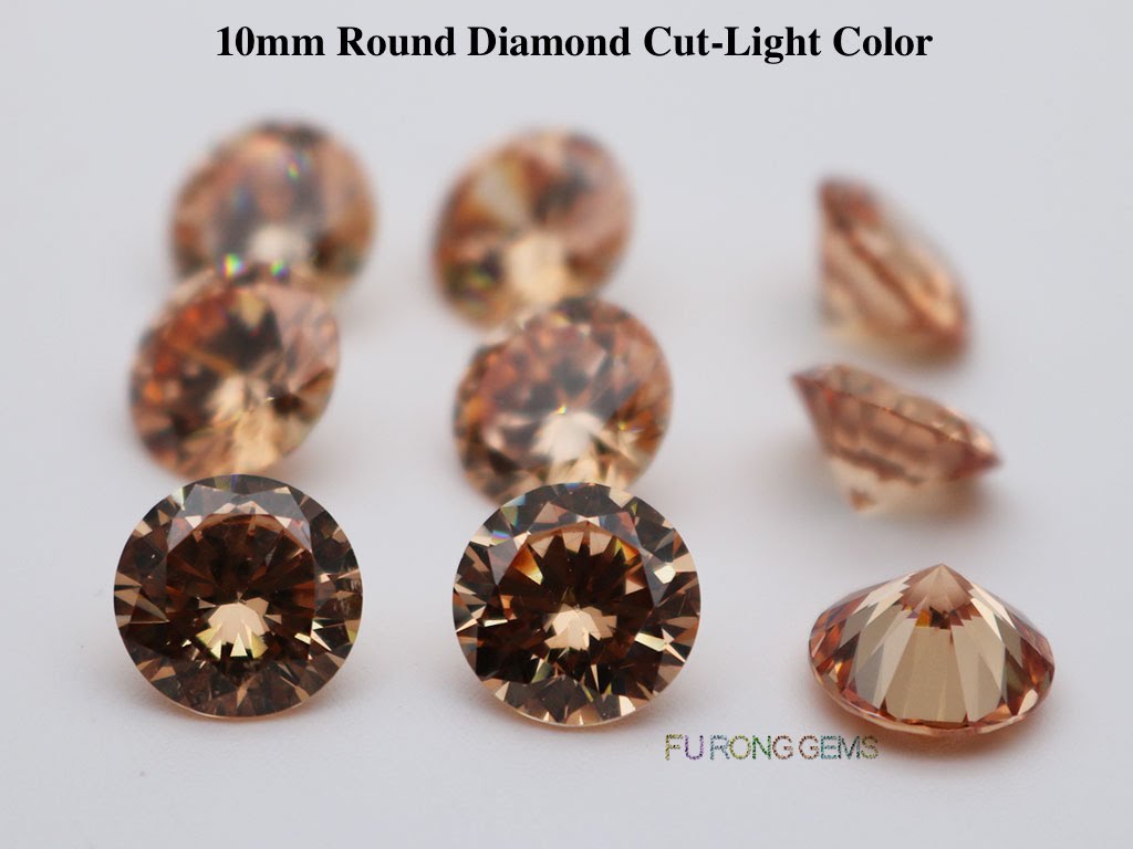 Light-Champagne-Color-Cubic-Zirconia-Round-diamond-cut-10mm-gemstones-for-sale