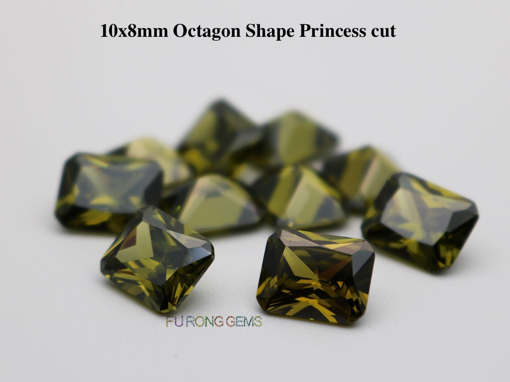 Peridot-Color-Loose-CZ-Octagon-Princess-10x8mm-Gemstone-for-sale