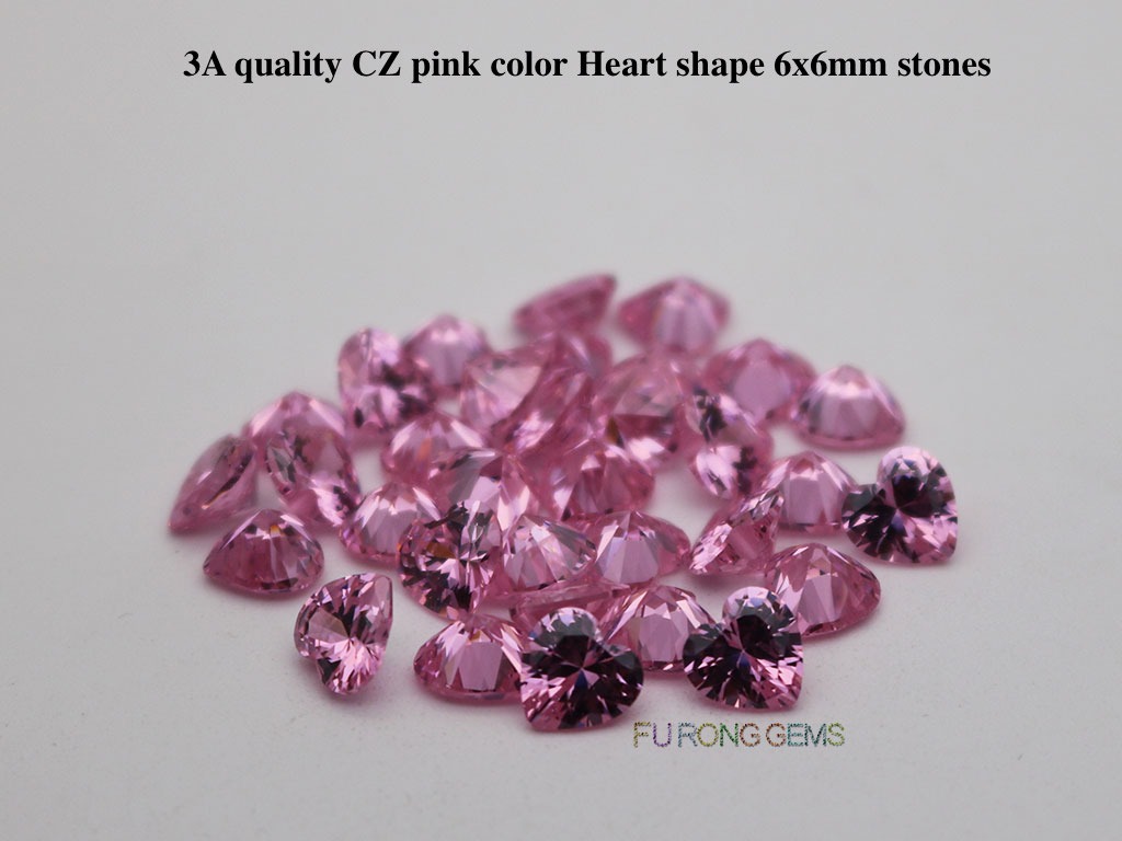 Pink-Color-Cubic-Zirconia-3A-Quality-Heart-shape-6x6mm-Gemstones