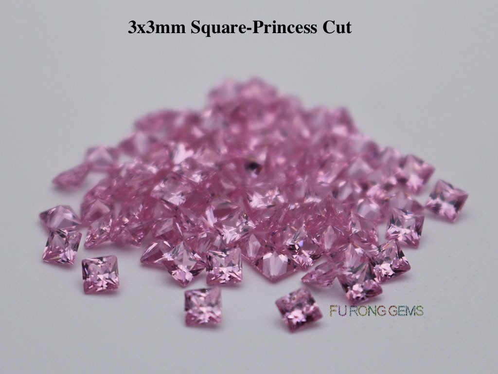 Pink-Cubic-Zirconia-Square-Princess-3x3mm-Gemstone-for-sale