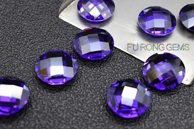 Violet-Colored-Cubic-Zirconia-Checkerboard-Flat-bottom-Gemstones