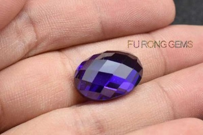 Violet-Colored-Cubic-Zirconia-Oval-Checkerboard-Flat-bottom-Gemstones