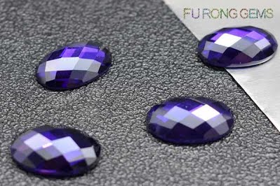 Violet-Purple-Colored-Cubic-Zirconia-Oval-Checkerboard-Shaped-Gemstones