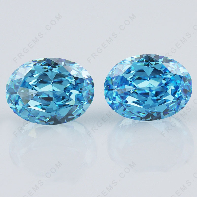 Crushed Ice Cut Aquamarine Blue Color Oval Shape Loose Cubic Zirconia Gemstones