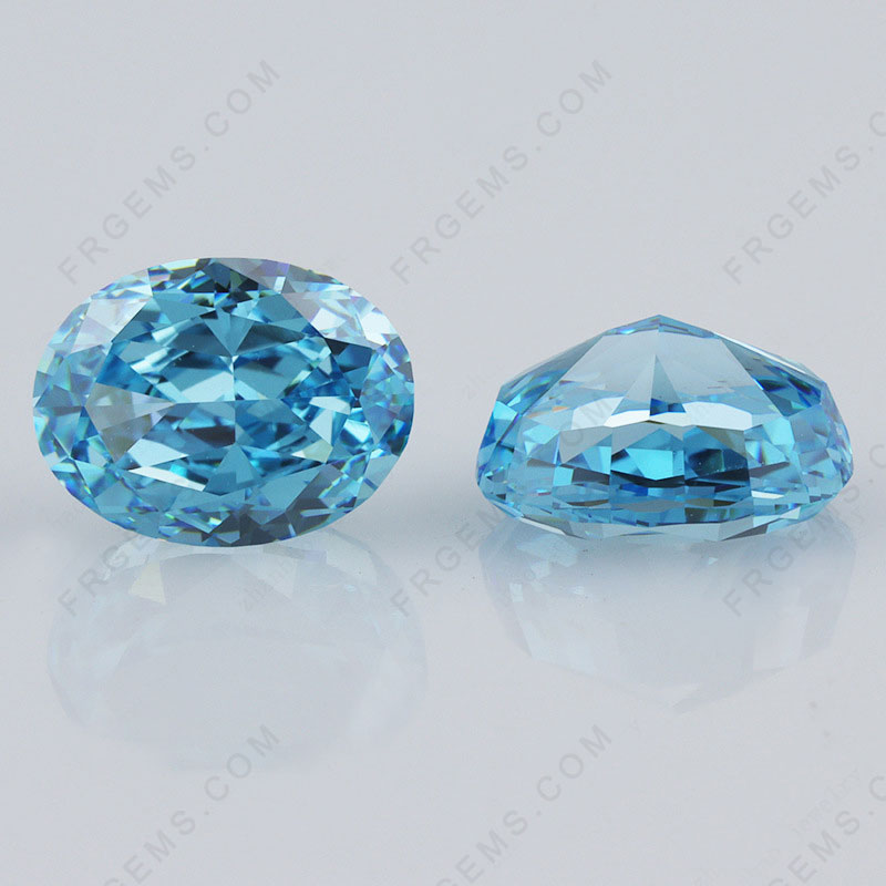 Crushed Ice Cut Aquamarine Blue Color Oval Shape Loose Cubic Zirconia Gemstones