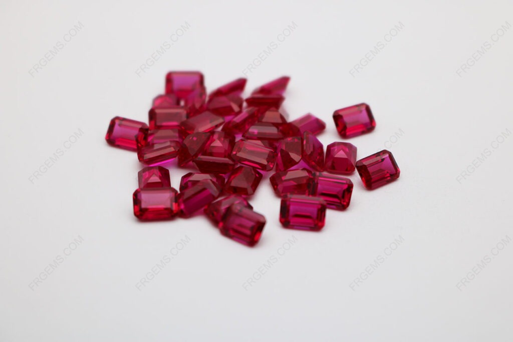 Synthetic Ruby Red 5# Emerald Cut 8x6mm stones
