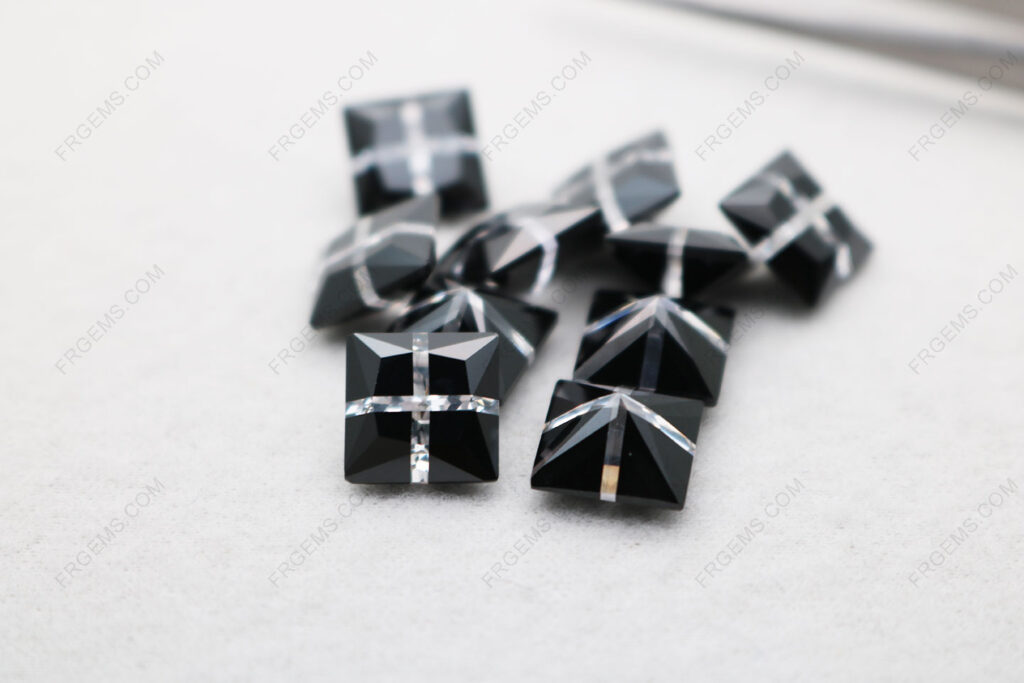 White and Black Mixed colored Cubic Zirconia Color Square shaped Gemstones