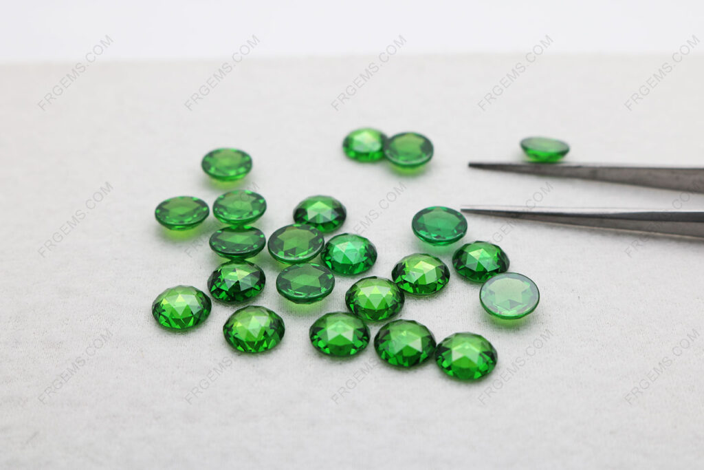 Loose Cubic Zirconia Emerald Green Color Round Rose cut faceted 8mm gemstones IMG_5054