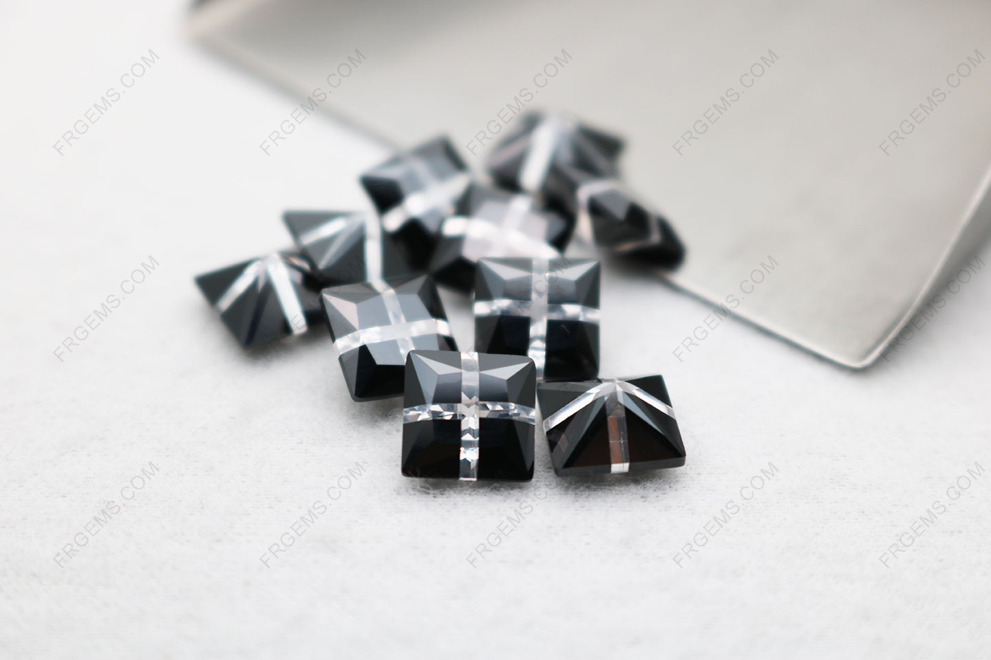 White and Black Mixed colored Cubic Zirconia Color Square shaped Gemstones