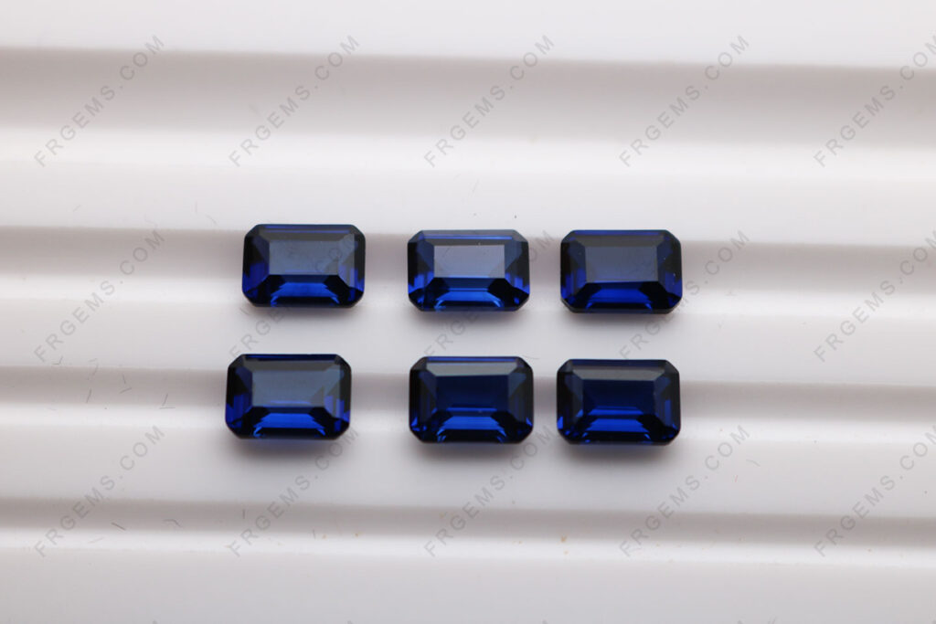 Loose Synthetic Lab Created Corundum Blue Sapphire 34# Emerald cut 7x5mm gemstones China Factory IMG_3940