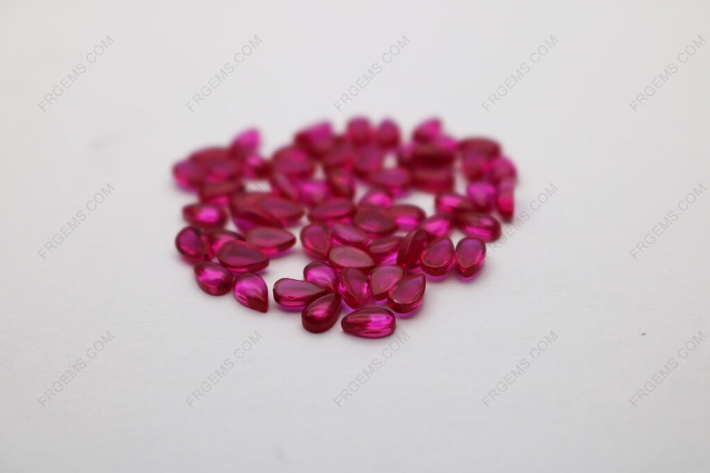 Synthetic Corundum Ruby Red Color # Pear Shape Cabochon 3x5mm Gemstones IMG_4981