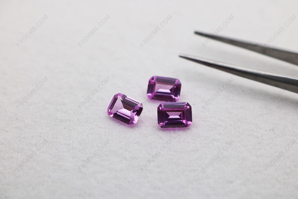 Synthetic-Lab-Pink-Sapphire-Corundum-2#-Emerald-Cut-8x6mm-gemstones-supplier-IMG_5068