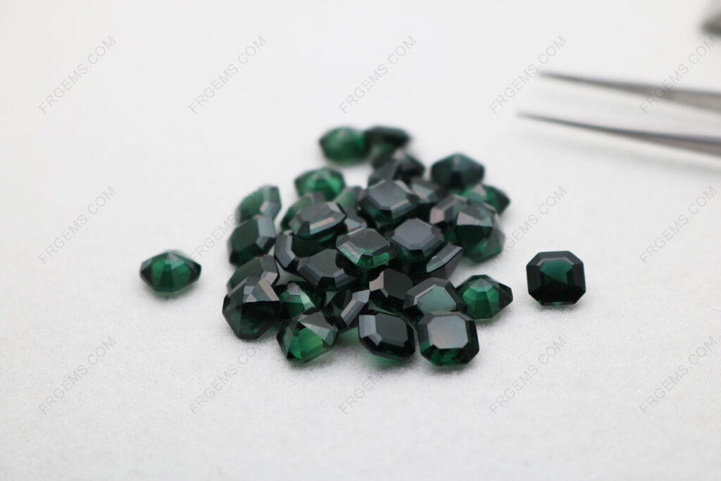 Loose Synthetic Spinel Green Tourmaline Asscher Cut 7x7mm gemstones