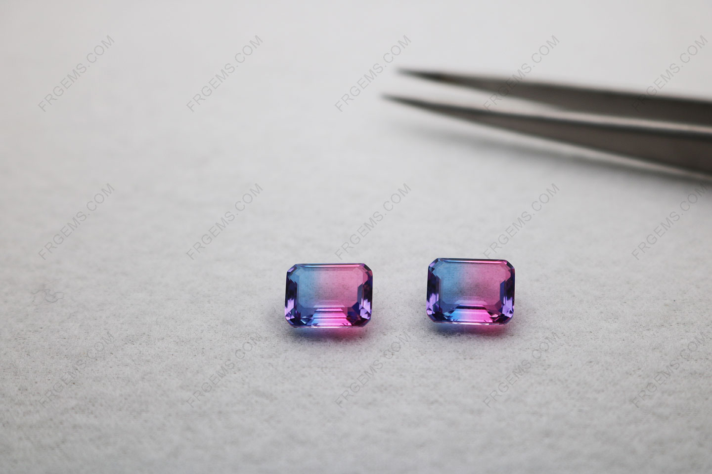 Loose Synthetic Watermelon Tourmaline Glass BiColor Octagon Emerald cut 10x8mm Gemstones Suppliers from China