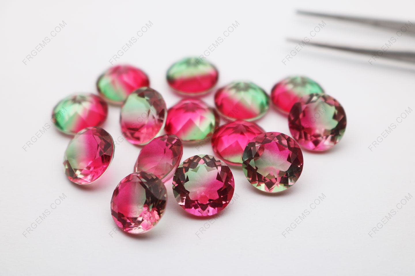 Synthetic Watermelon Tourmaline Glass BiColor BX04 Round Faceted 12mm Loose gemstones wholesale gemstones