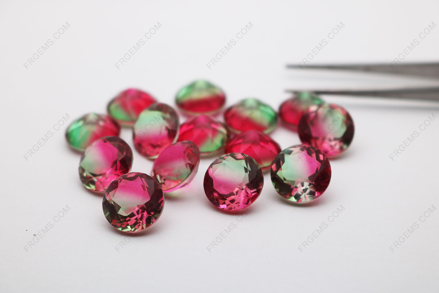 Synthetic Watermelon Tourmaline Glass BiColor BX04 Round Faceted 12mm Loose gemstones wholesale gemstones