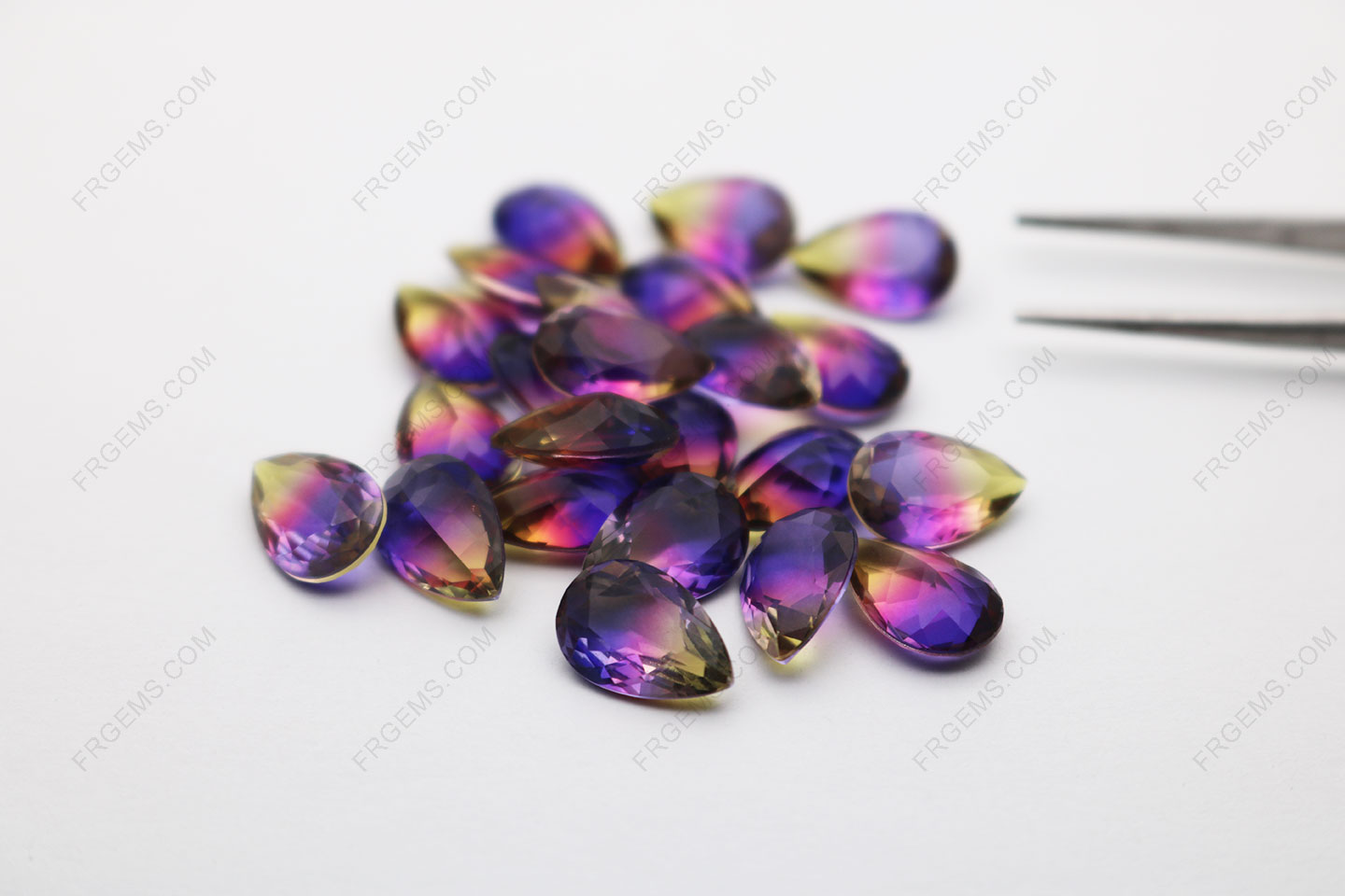 Loose Synthetic Watermelon Tourmaline Glass BiColor BX11 Pear Shape Faceted 12x8mm gemstones