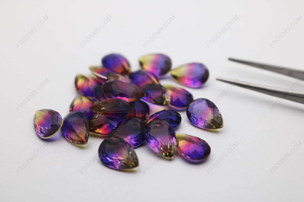 Loose Synthetic Watermelon Tourmaline Glass BiColor BX11 Pear Shape Faceted 12x8mm gemstones