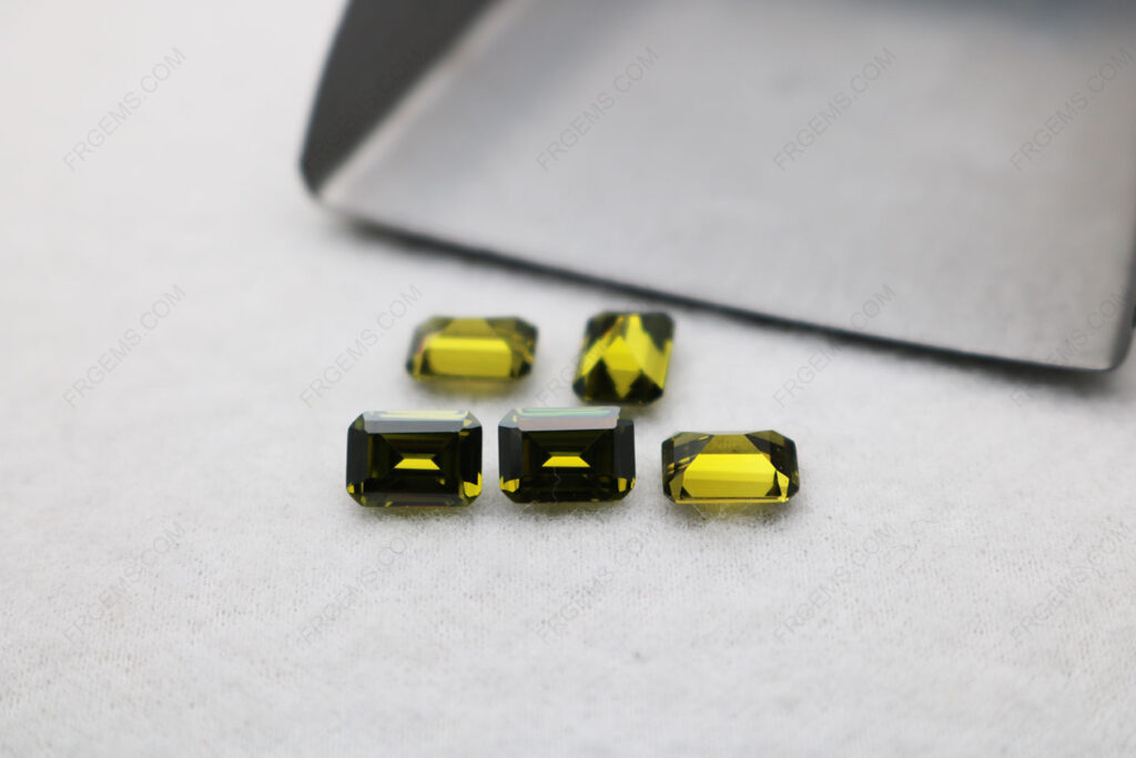 Cubic-Zirconia-Peridot-Dark-Color-shade-Octagon-Emerald-Cut-5x7mm-gemstone