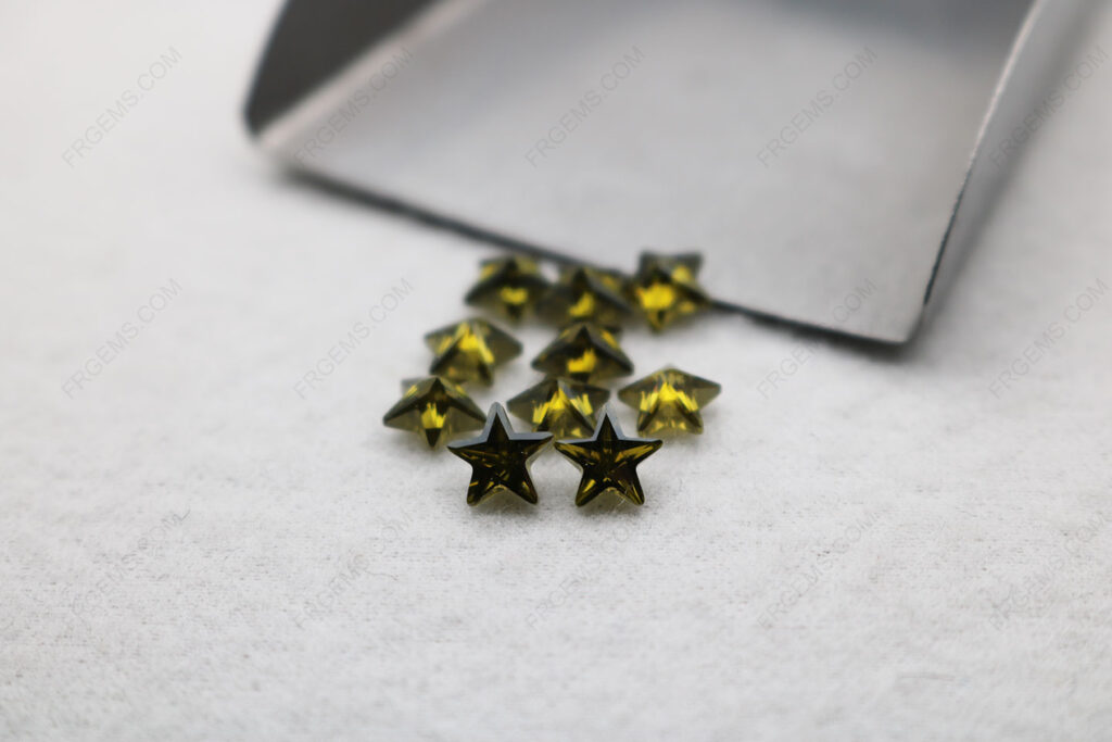 Cubic-Zirconia-Peridot-Color-Five Piont-Star-Cut-6x6mm-gemstones