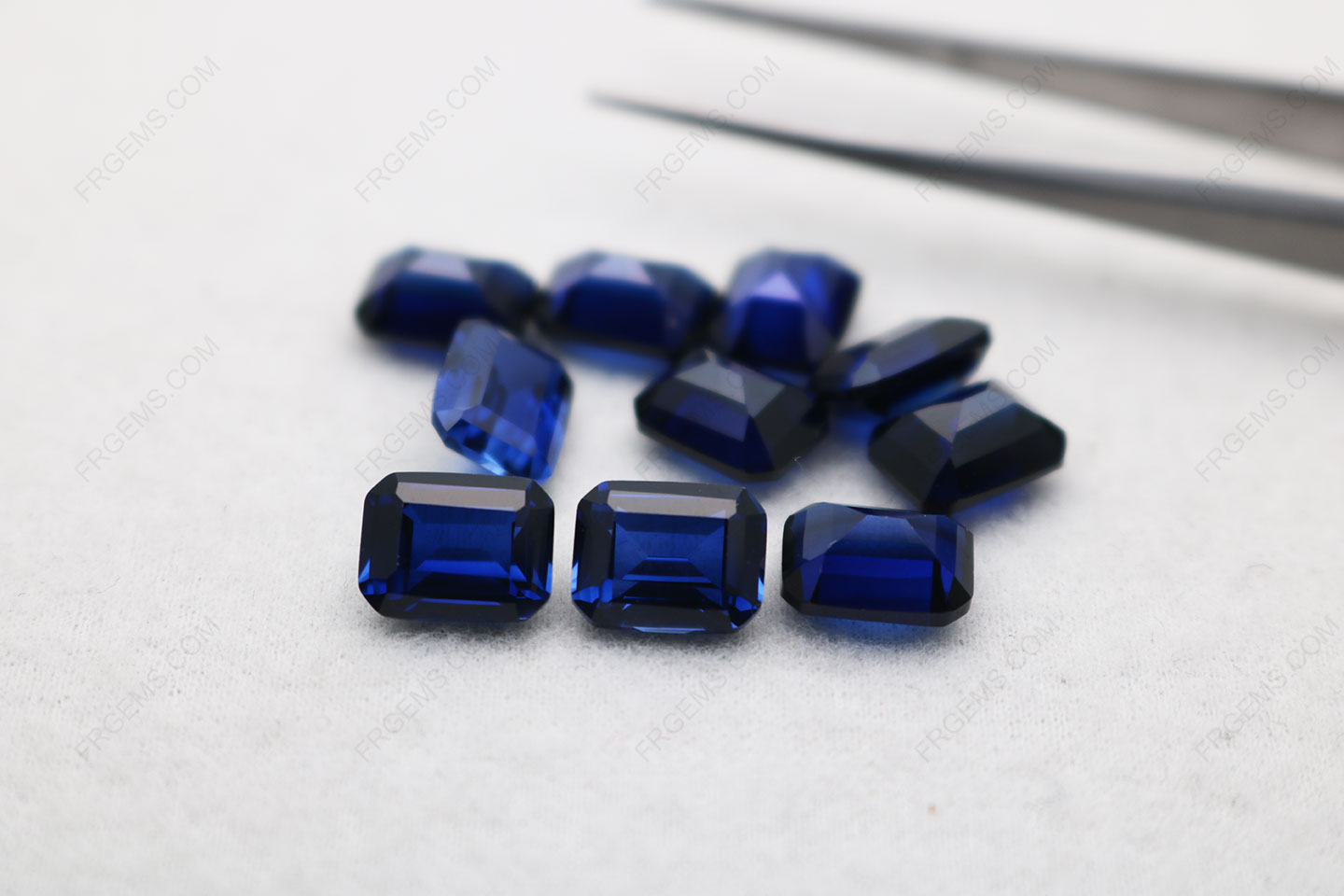 Loose Synthetic Corundum Blue Sapphire #34 Color Octagon shape Emerald cut 9x7mm stones IMG_5548