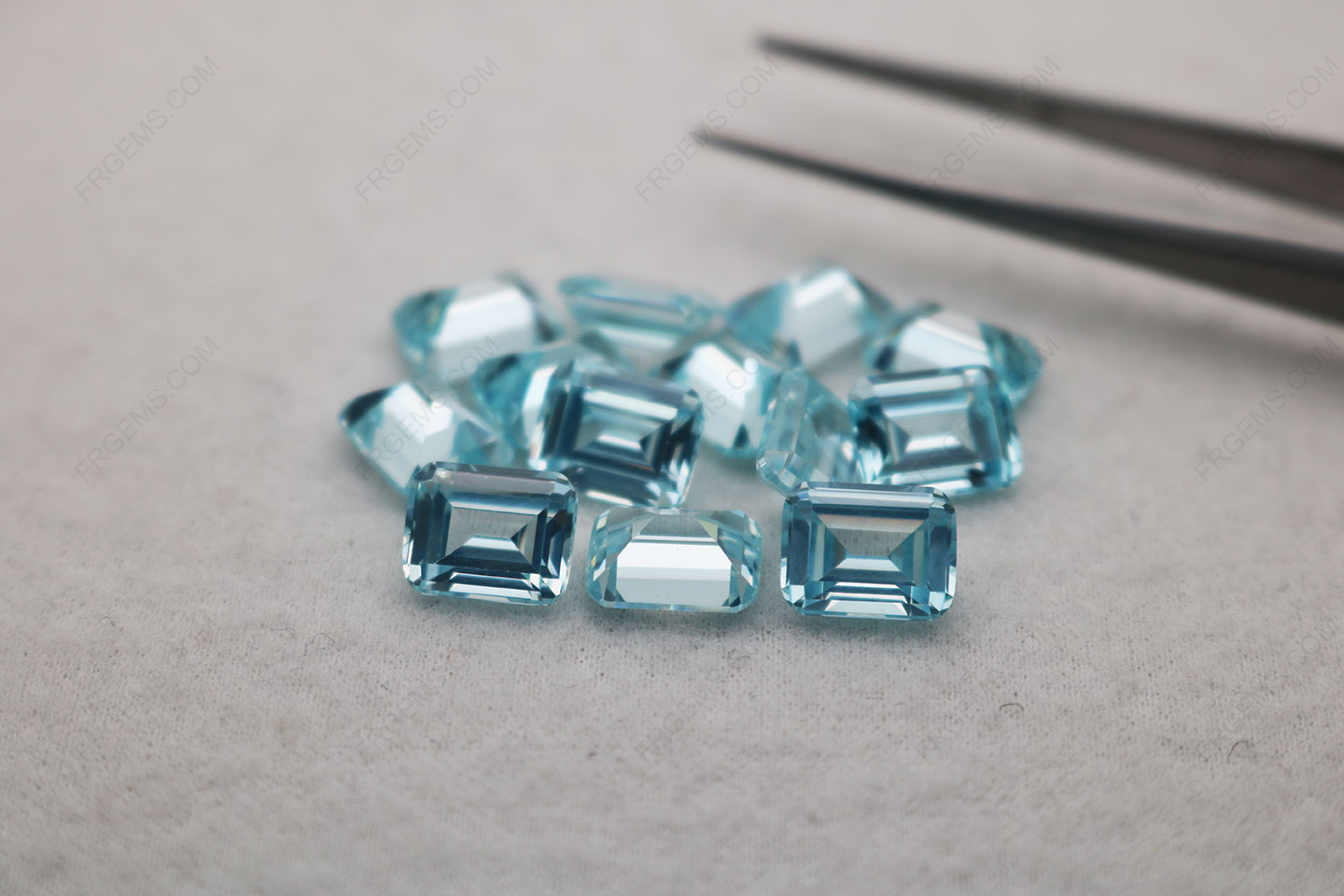 Cubic Zirconia Light Aquamarine blue color Octagon shape Emerald cut 9x7mm stones IMG_5544