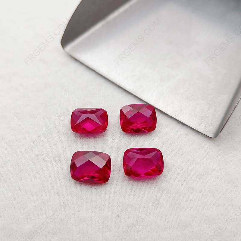 Corundum Synthetic Ruby Red 5# Color Elongated cushion Shaped checkerboard top faceted cut 9x7mm gemstones
